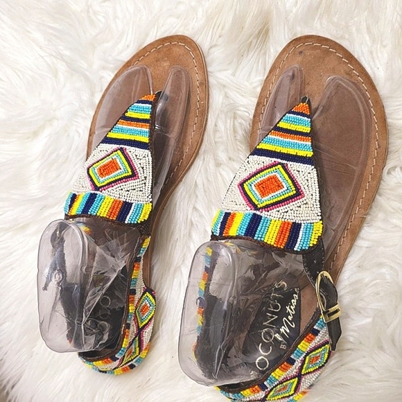 Coconuts by Matisse Diego Di Lucca Leather Boho Beaded Strappy Flat Sandals🌴 - Picture 2 of 7